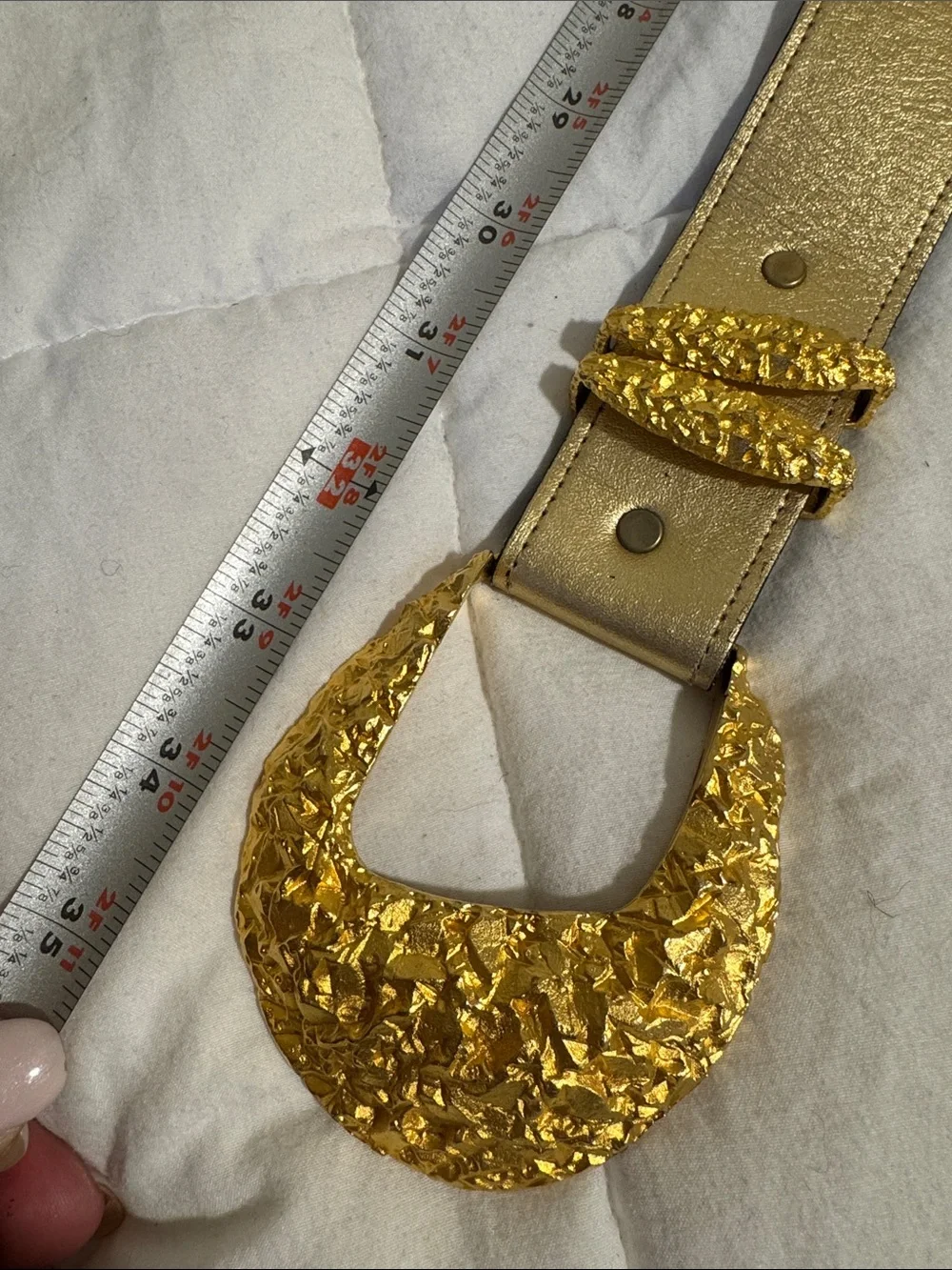 Vintage R. Spencer Designs Gold Leather Statement Belt Ornate Buckle Wide Waist